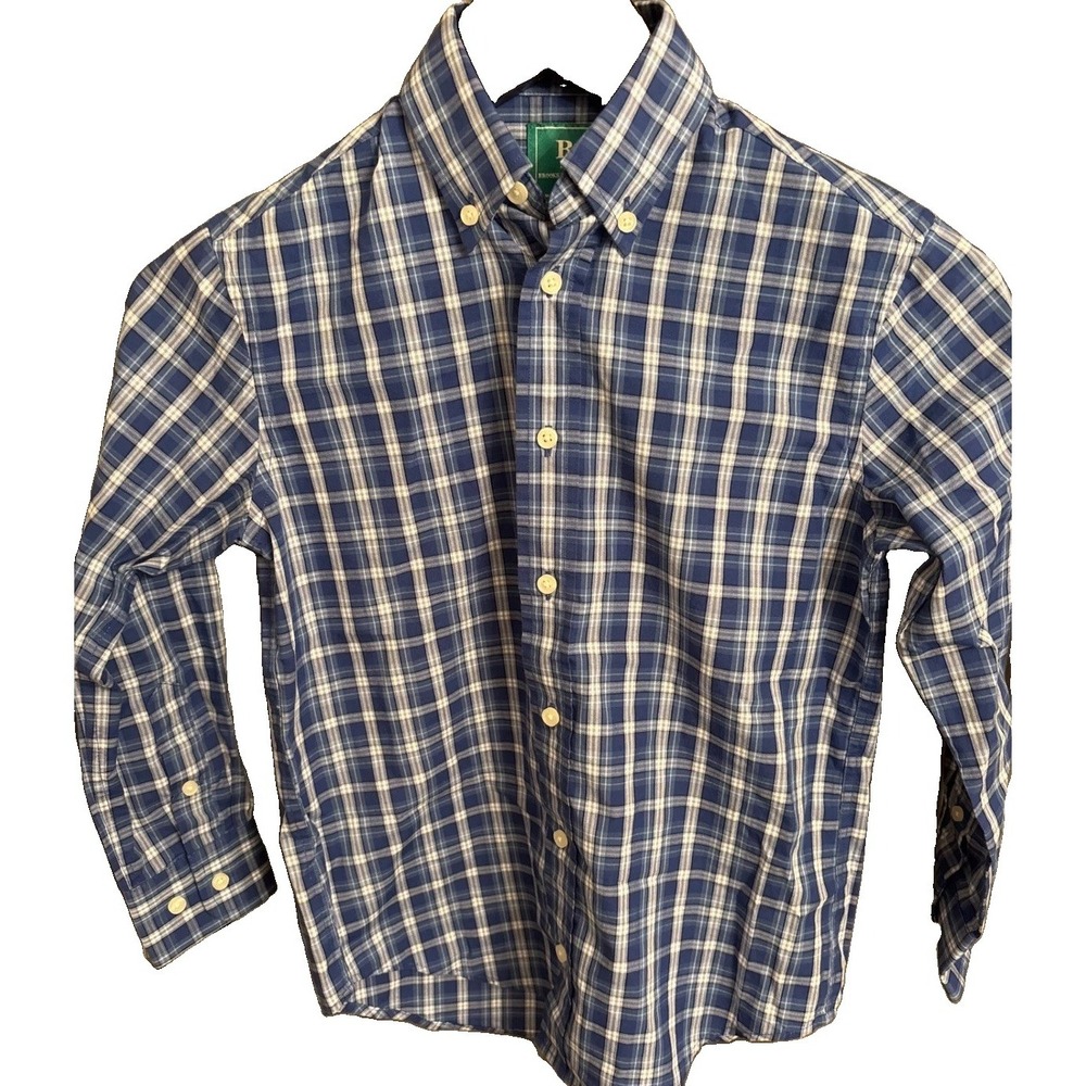 Brooks Brothers Boys Blue Plaid Button Down Shirt Size 8 Long Sleeve E150003